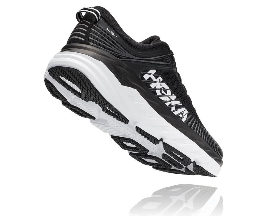 Hoka One One Womens Running Shoes - Bondi 7 - Black/White - HBMI19856